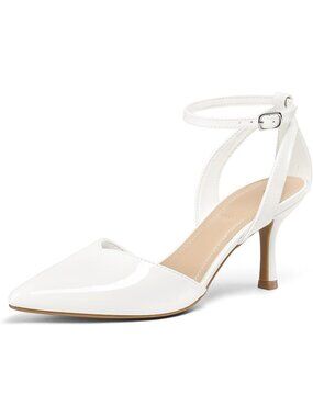 Women's White Patent Closed Toe Kitten Heels Comfortable Pumps Party Dress Shoes